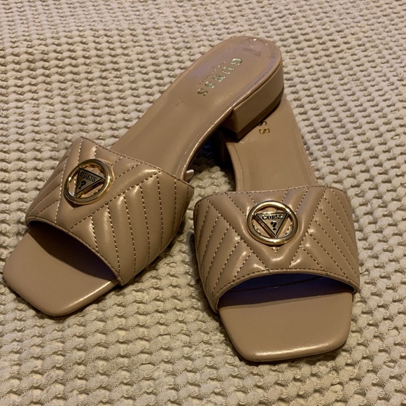 Guess Beige Quilted Mules with Gold Accent - Picture 1 of 9